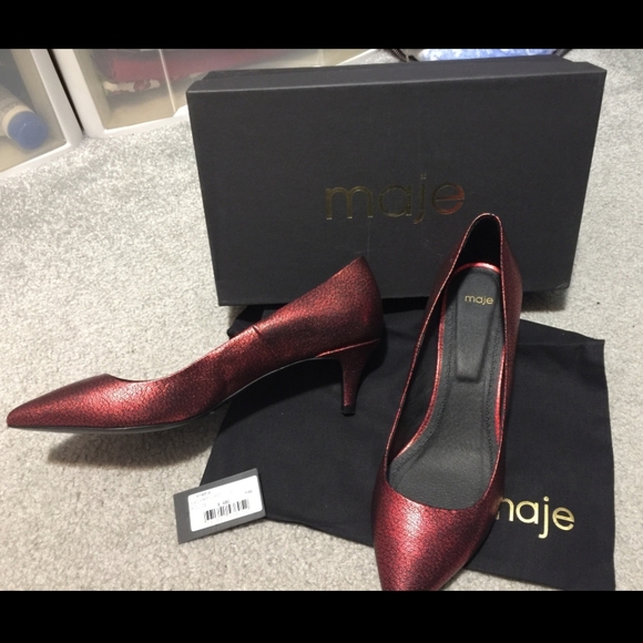 Maje Red Metallic Cracked-Leather Heels - Picture 4 of 4
